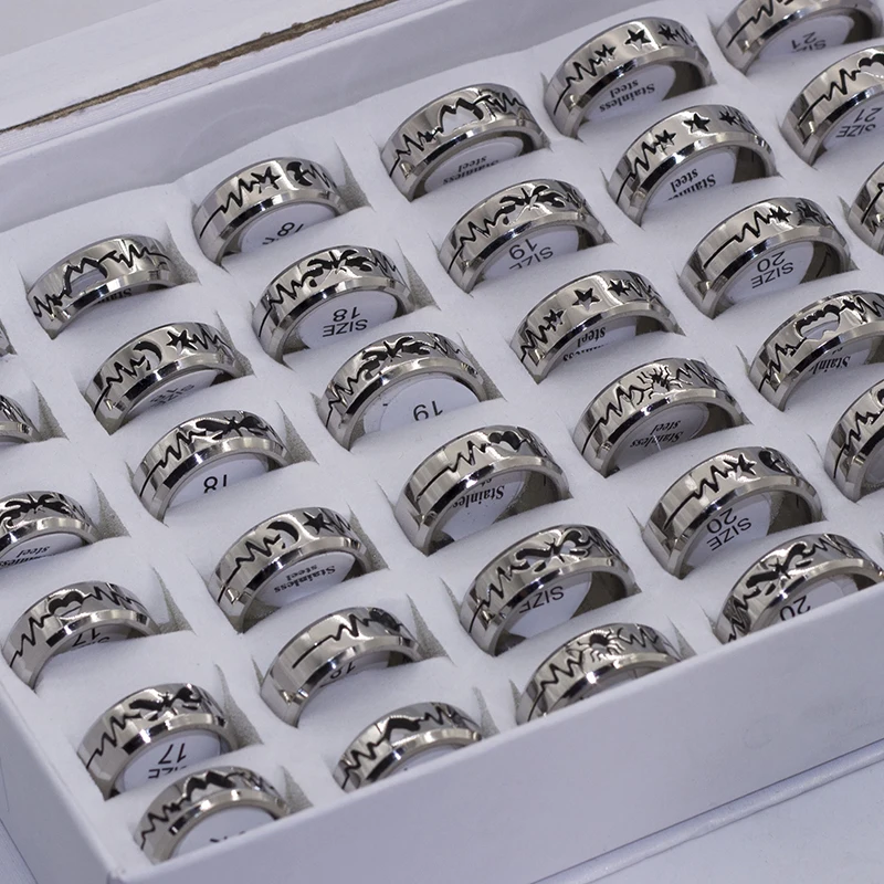 36 Pcs/lot Titanium Steel Laser Cut Hollow Heart Butterfly Rings 2022 New Fashion Jewelry Wholesale Rings Polished Inside