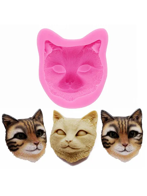 Cat Head Silicone Hair Brush Chocolate Soap Cake,Wax Jelly Candle Mold,Uv Epoxy Resin Clay Gypsum Mould-polymer flexible mold Pink