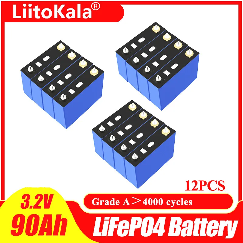 

Литий-железо-фосфатный аккумулятор LiitoKala, 12 шт., 3,2 в, 90 Ач, для самостоятельной сборки, 12 В, 24 В, 36