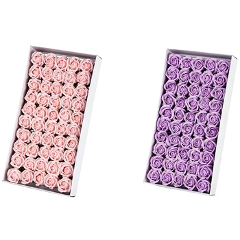 

100Pcs Floral Scented Bath Soap Petals Plant Essential Oil Rose Soap Set Petals Wedding Party Gifts Light Pink & Purple