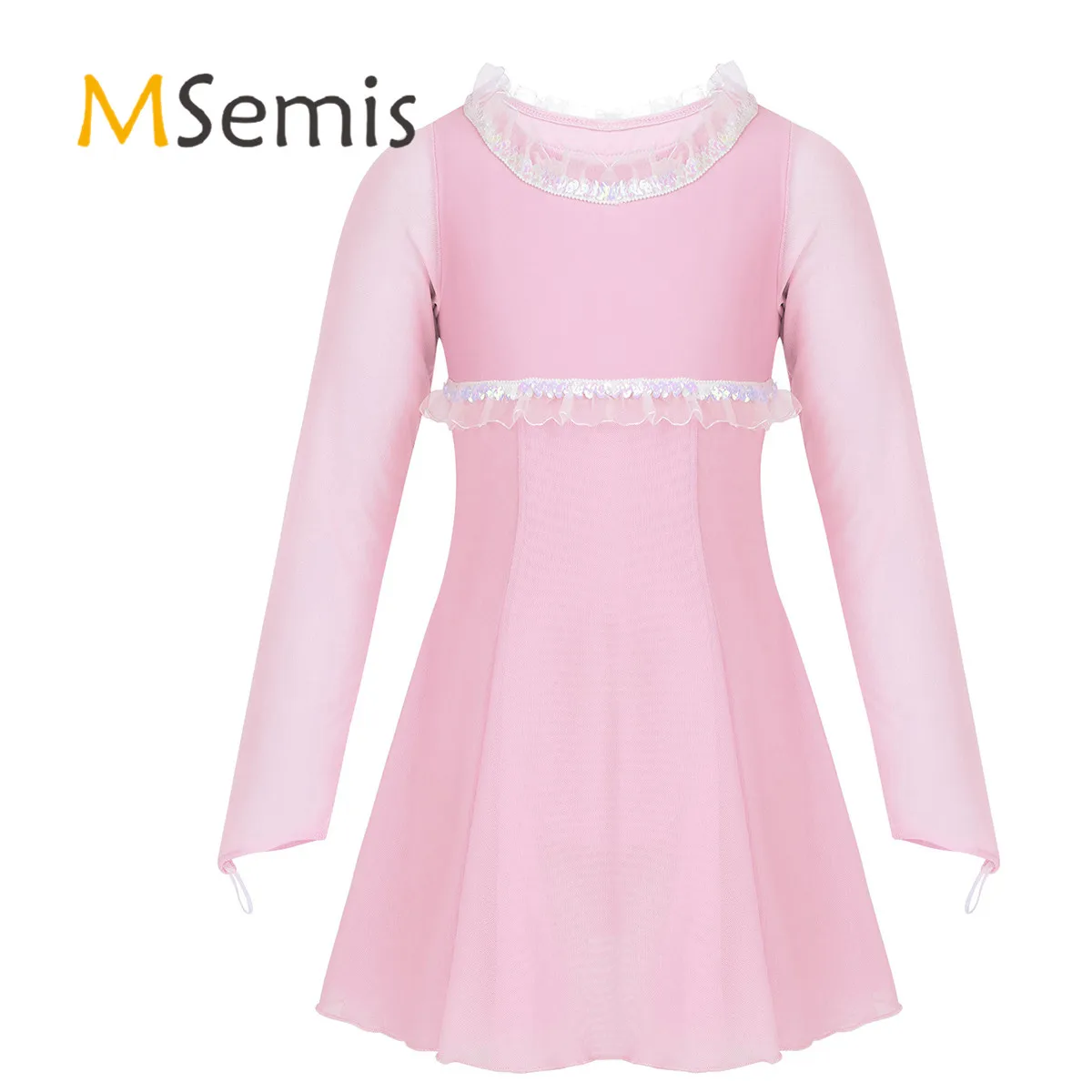 Стразы для девочек с блестками оборками длинными рукавами фигурного катания на