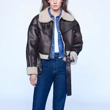 New 2021 Winter Jacket Women Thick Faux Leather Jacket Women Coat Warm Lamb Biker Coat Female Casual Belt Outwear Ladies