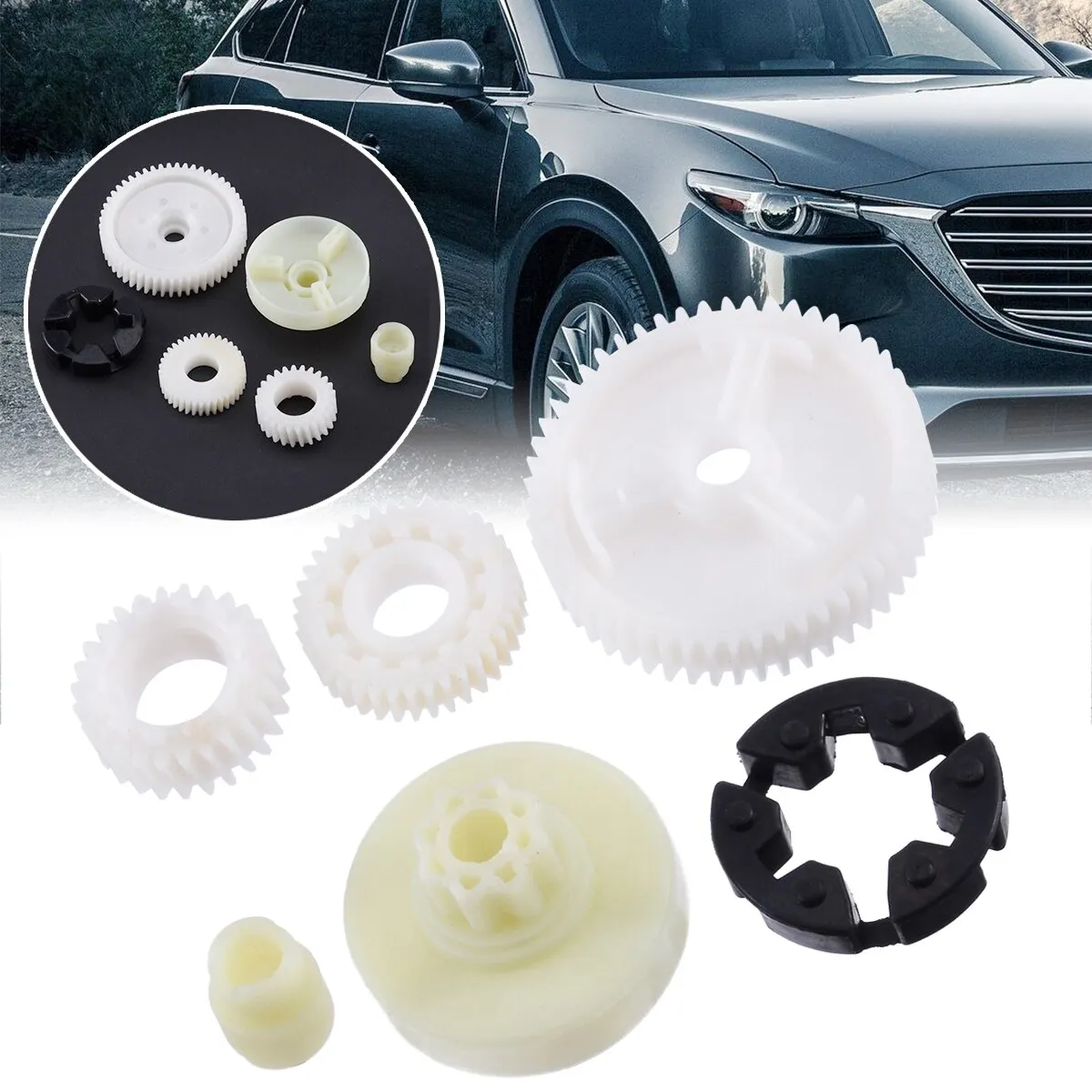 Treyues 6pcs Car Window Motor Gear Regulator Replacement ABS + Rubber G22C5958X For Mazda 3 5 6 CX-7 CX-9 RX-8 Accessories