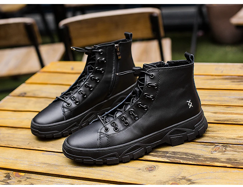 VRYHEID Genuine Leather Men Boots Fashion Casual Trend Waterproof Snow Boots High-top Non-slip Sole Short Ankle boots Man Bota