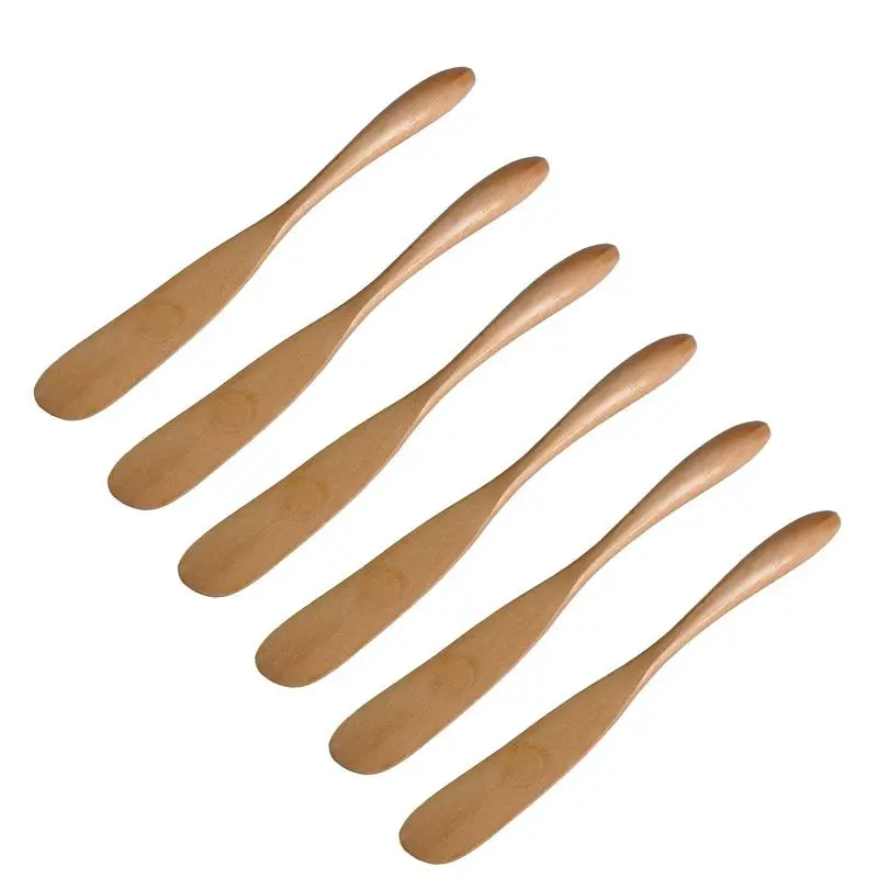 Wooden Butter Knife Cheese Spreader 6.5 Inch, Jam Knife Butter Cake Knife Mask Knife 6 Pieces