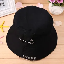 

Solid Color Cool Unisex Iron Pin Ring Personality Bucket Hat Cap Folding Fisherman Hat Hunting Fishing Outdoor Cap