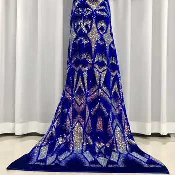 

Nigerian Lace Fabric High Quality Sequin Velvet Lace Fabric Royal Blue Embroidered Tulle African Velvet Lace Fabric 5 Yards YYZ