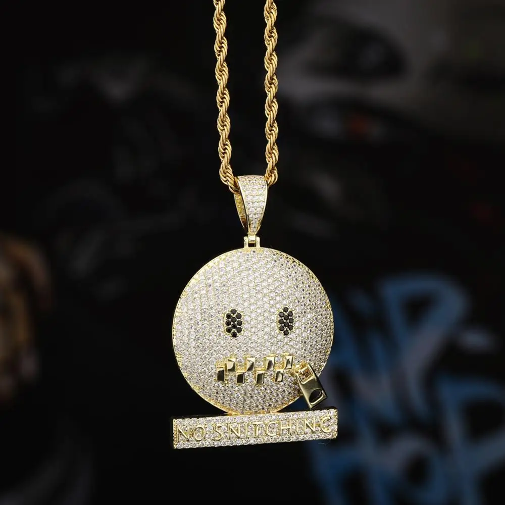 GUCY круглый лицо характер молния рот Iced Out кубический циркон кулон и ожерелье Золото Серебро Цвет хип хоп ювелирные изделия для мужчин