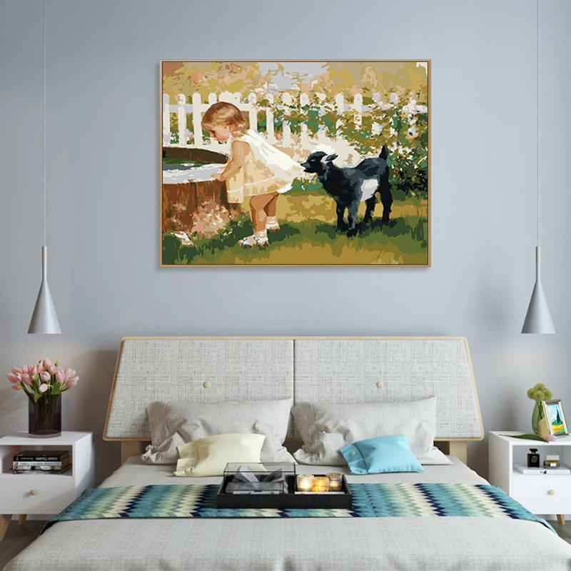 Diy Цифровая живопись дети и маленькие животные Гостиная Спальня украшение ручная
