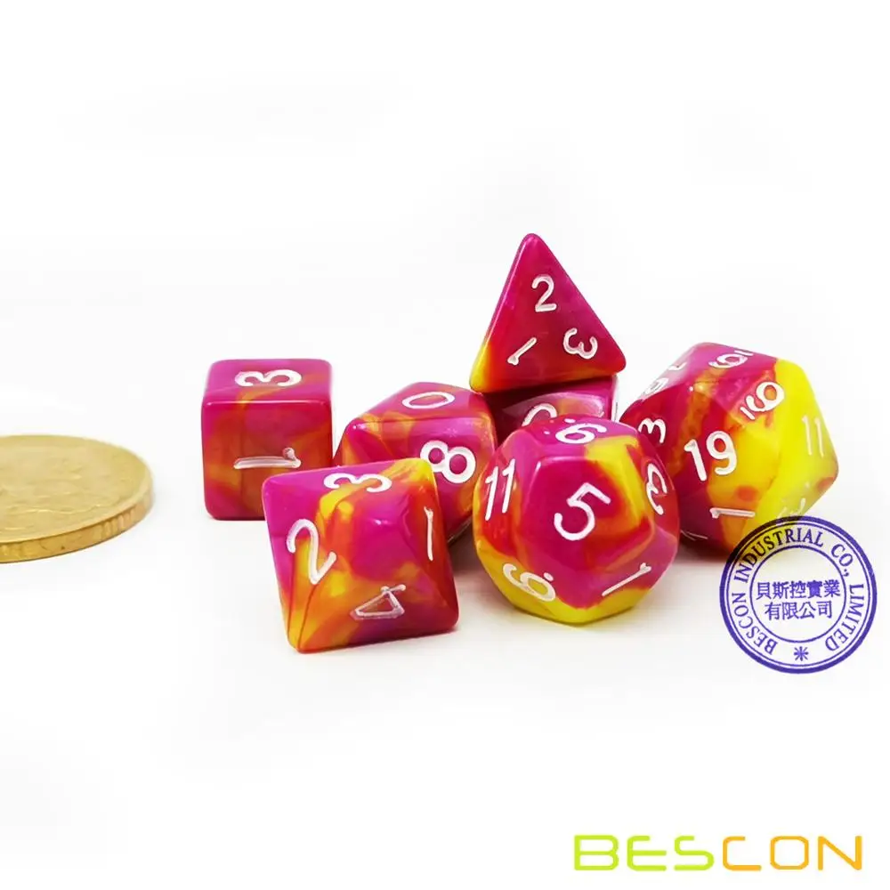 Bescon мини двухцветные многогранные игральные кости, набор 10 мм, маленькие кости набор D4-D20 в трубке, 6 новых разных цветов 42 шт - Цвет: Candy Fable