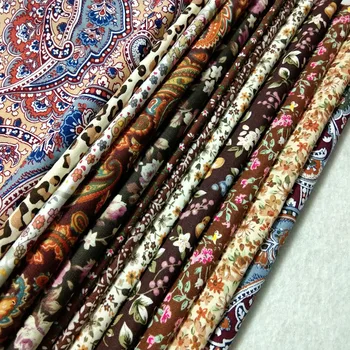 

COTTON fabric Patchwork Vintage Noble ROYAL light brown Autumn DIY fabric textile12 design featherpeacock rose polka dot