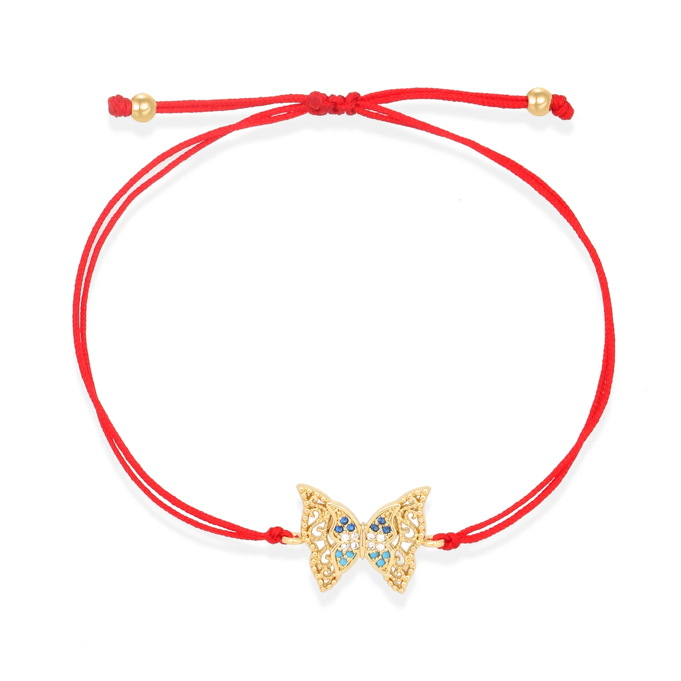 Blue White Cubic Zirconia Crystal Butterfly Charm Bracelet Luxury Hollow Copper CZ Cute Insect Red String Adjustable Jewelry | Украшения и