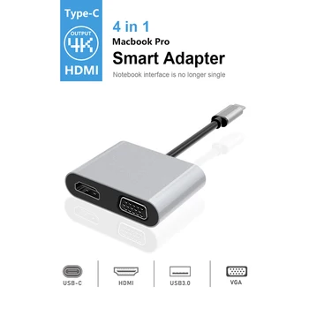 

DeepFox 4 In 1 Usb 3.1 Type C To Hdmi Vga Dvi Usb 3.0 Output Usb C Extend Hub 4K 1080P 3D Video Converter For Macbook Chromebook