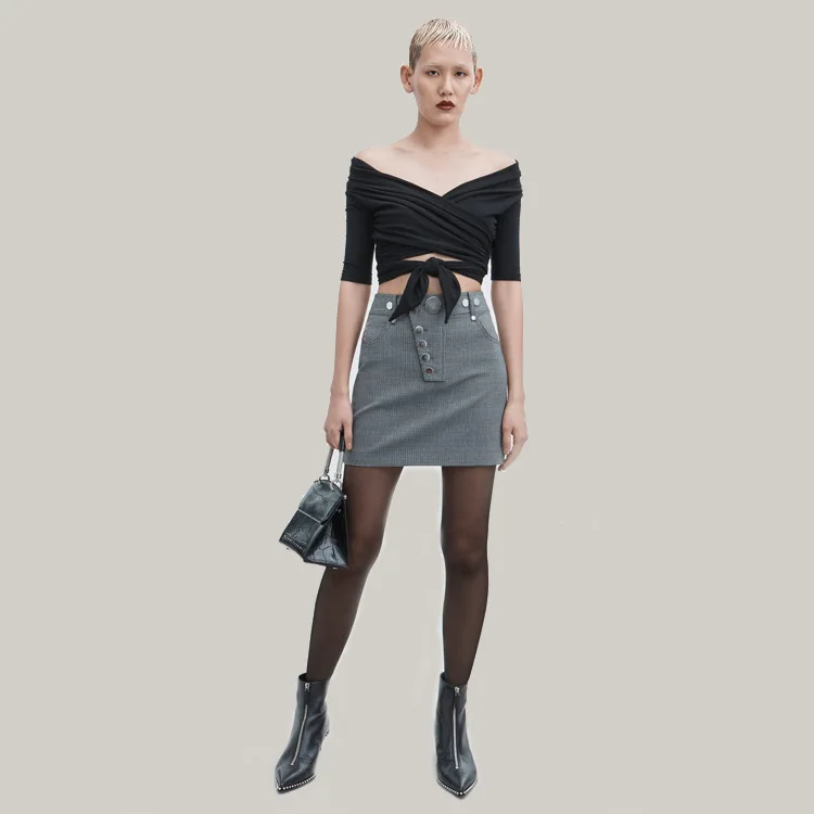 

2020 Spring And Summer Western Style Elegant round Buckle Thousands of Birds High-waisted Giant Slimming Short Half-length Short