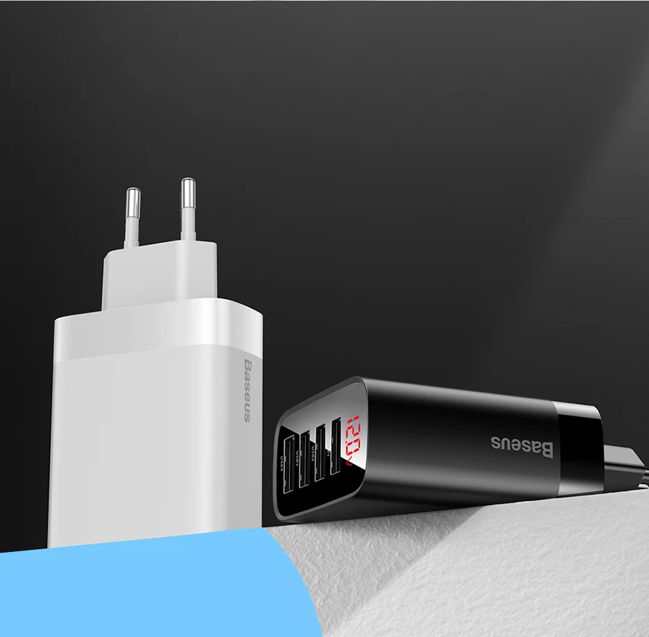 Baseus Зарядное устройство USB с цифровым дисплеем 4 USB зарядное устройство для путешествий 6A быстрое зарядное устройство EU для iPhone 11 XS настенное зарядное устройство EU вилка для huawei