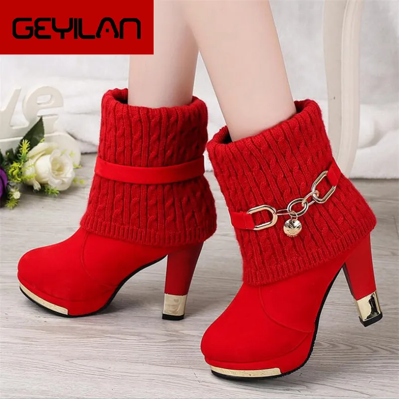 

2019 winter new ladies high-heeled wool Women boots large size 35-43 comfortable warm Snow boots Casual Ankle Boots Y657