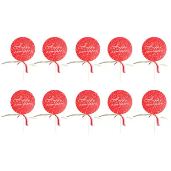 

10Pcs HAPPY NEW YEAR Cake Toppers Round Toppers Cupcake Muffin Food Fruit Picks Party Favors Supplie