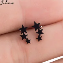 Jisensp NEW Fashion 3 Star Earings Black Stainless Steel Stud Earrings for Women Cute Minimalist Jewelry Earing oorbellen Brinco