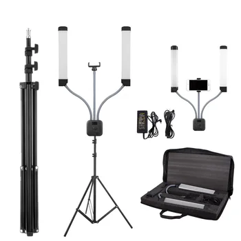 

Photo Studio Double Arms Fill Selfie Ring light with 200cm Tripod Long LED Strips add Stand 3000K-600K LED For Camera