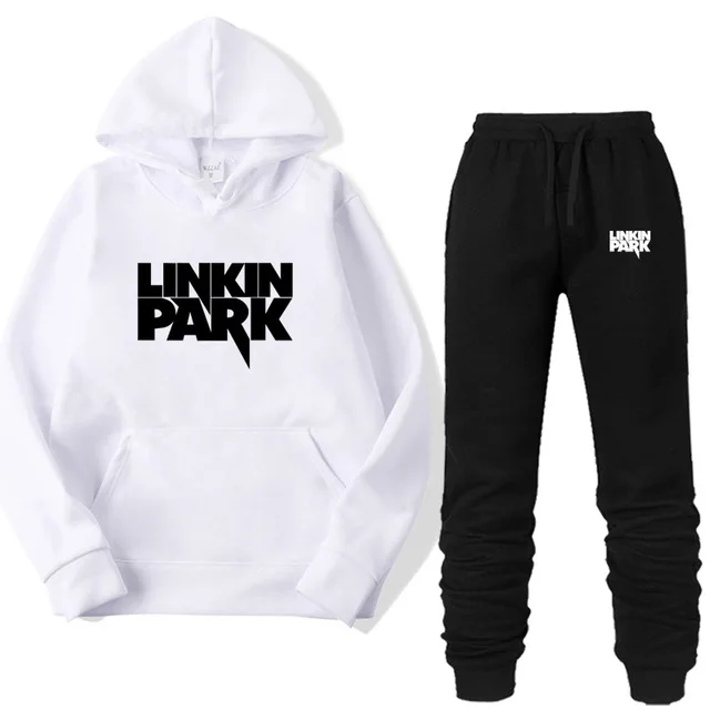 White Модные толстовки с капюшоном LINKIN PARK из двух предметов, спортивная одежда для мужчин, спортивный костюм с капюшоном, осенняя мужская брендовая одежда, толстовки+ штаны, комплекты - Цвет: White