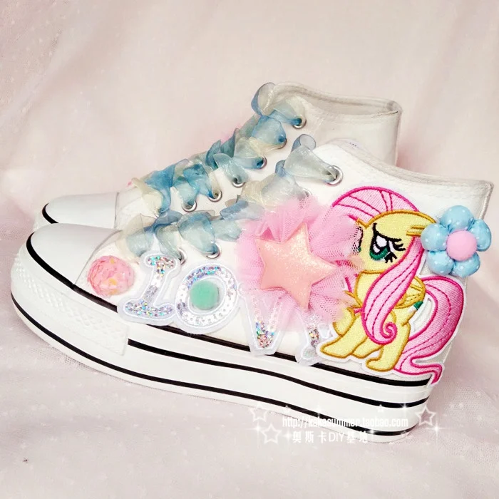 Японский ручной работы на заказ повседневная обувь модная куртка «My Little pony», Лидер продаж, специальное женская обувь на толстой подошве; удобная парусиновая обувь с высоким берцем