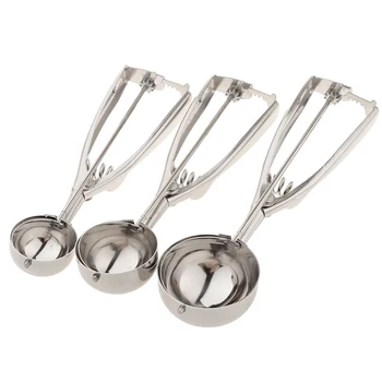 

3x Stainless Ice Cream Scoop Fruit Dipper Spoon Kitchen Tool Spring Handle