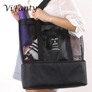 

High Capacity Women Mesh Transparent Bag Double-layer Heat Preservation Large Picnic Beach Bags