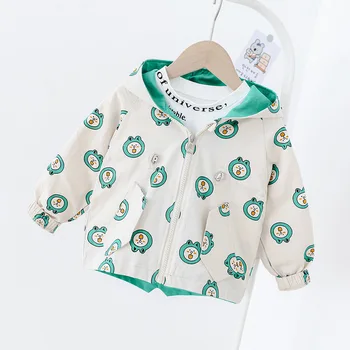 

Autumn Baby Jacket Newborn Boy Long Sleeve Cartoon Rabbit Print Windbreaker Toddler Hooded Baby Coat Kids Casual Infant Jackets