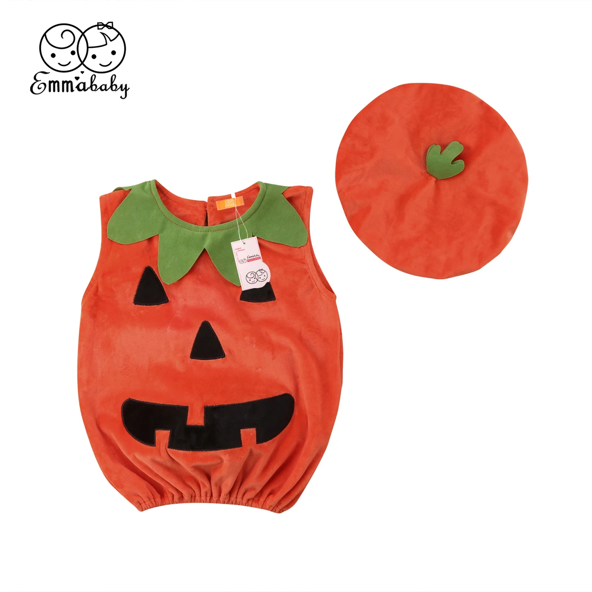Cute Halloween Cosplay Newborn Kid Baby Girl Boy Pumpkin Sleeveless O-Neck Suit Top Solid Hat 2Pcs Outfits Clothes Costumes 0-3T