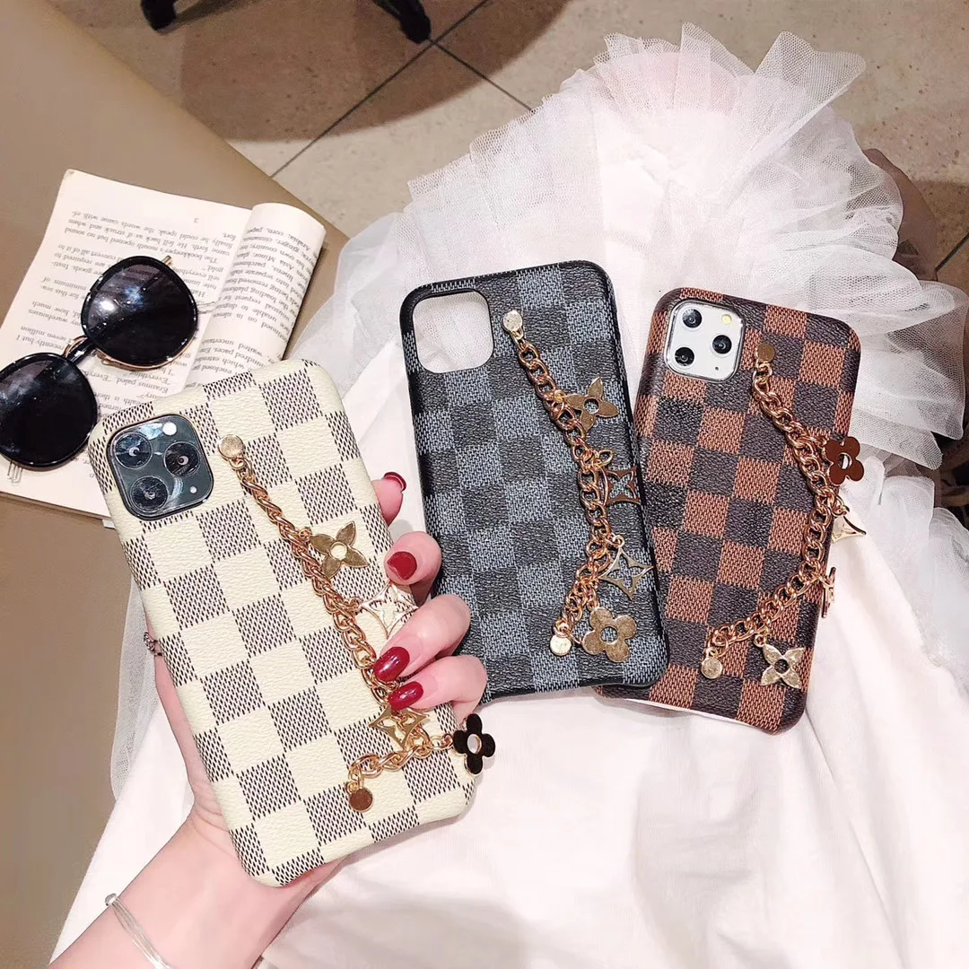 Роскошный чехол в клетку для IPhone 6, 6 S, 7, 8 plus, X, XR, XS, 11 Pro, Max, модный кожаный чехол на запястье для IPhone 11, чехол