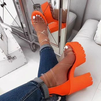 

2020 Summer Women Gladiator Sandals Platform Square High Heel Cross-Tie Casual Fashion Female Ladies Shoes Zapatos De Mujer