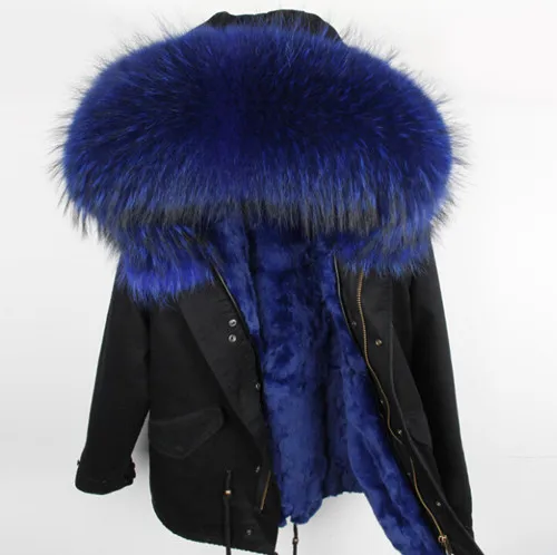 Dark Blue Пальто с натуральным кроличьим мехом, Женская куртка из натурального меха лисы, Зимняя парка с капюшоном, теплая Толстая Женская верхняя одежда, женская одежда - Цвет: Dark Blue