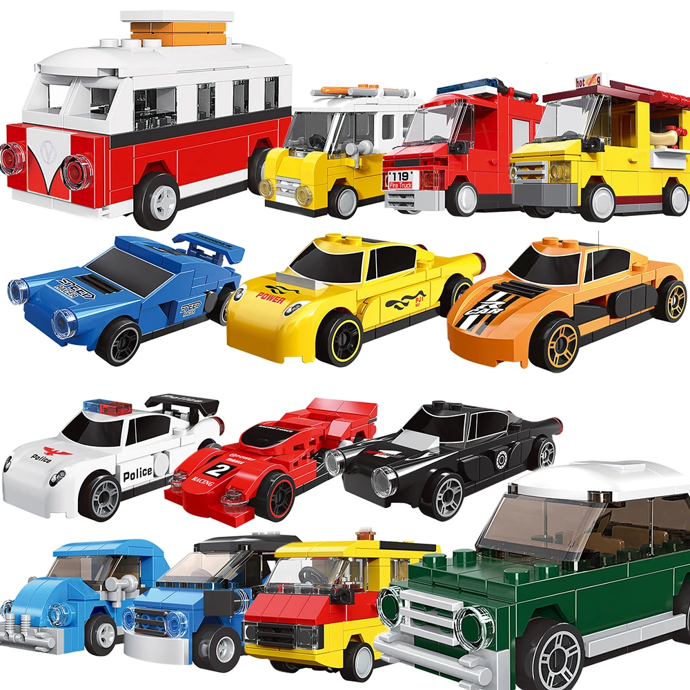 

Pull back compatible legoed city vehicle racer speed champions mini car set model building blocks ambulance police RV Fire Truck