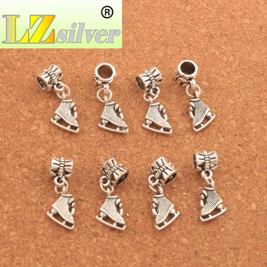 Ice Skating Grid Shoes Big Hole Beads 100PCS Zinc Alloy Bronze Dangle Fit European Charm Bracelets 26.9x10.4mm B568