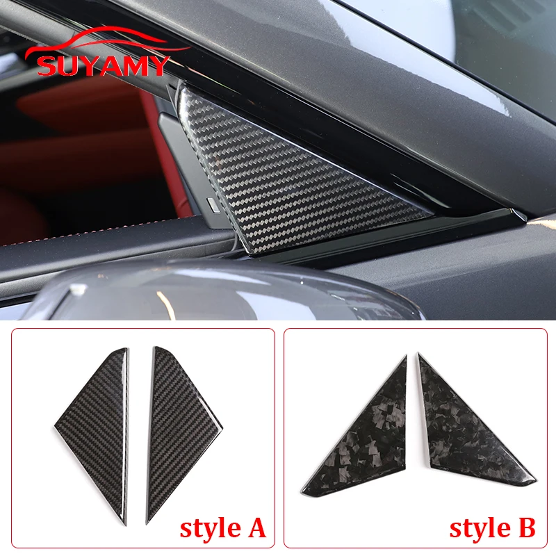 

For Porsche 911 718 2012-2020 Real Carbon Fiber Car Front A-pillar Triangle Decoration Accessories Exterior Modification Patch