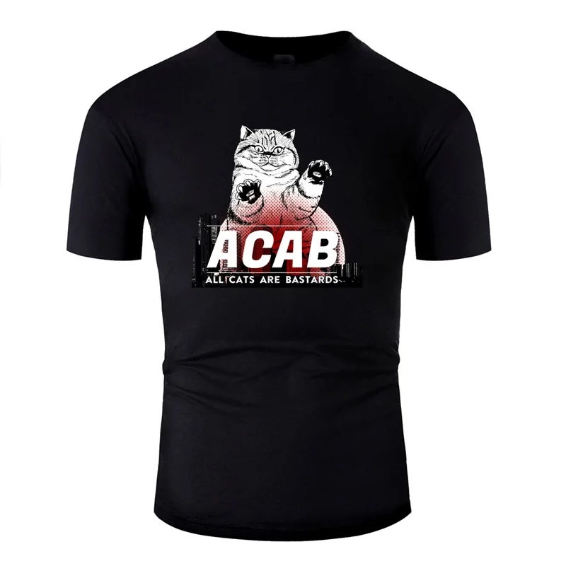 Print Slogan All Cats Are Bastards - Acab T Shirt For Mens Kawaii Letters Comic Men T-Shirts Round Collar 2020 | Мужская одежда
