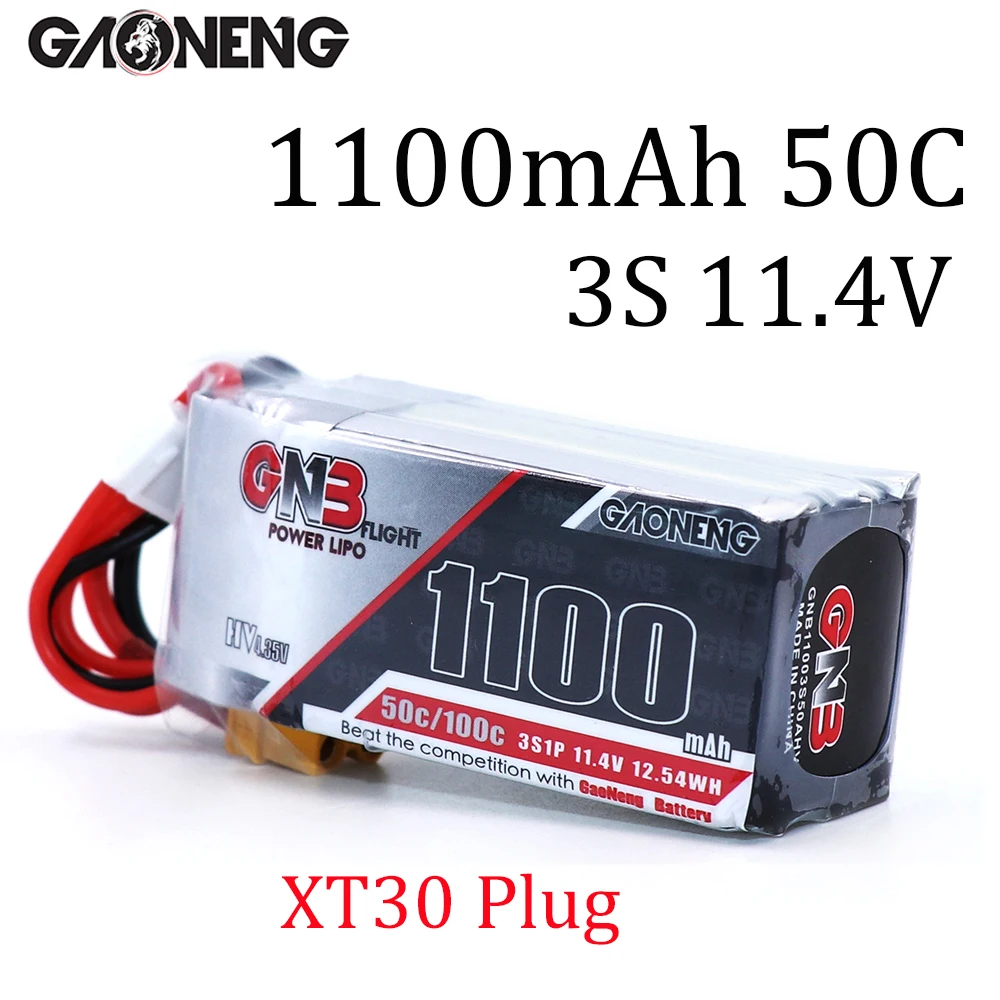 Gaoneng GNB 1100mAh 3S 11,4 V 50C/100C Lipo батарея XT30/XT60 разъем для полной скорости маленький лидер RC FPV гоночный Дрон - Цвет: 1100mAh 3S XT30