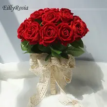 Искусственная красная роза Свадебный букет зеленый лист кружевная лента розовый букет невесты Свадебные цветы украшения casamento ручной работы