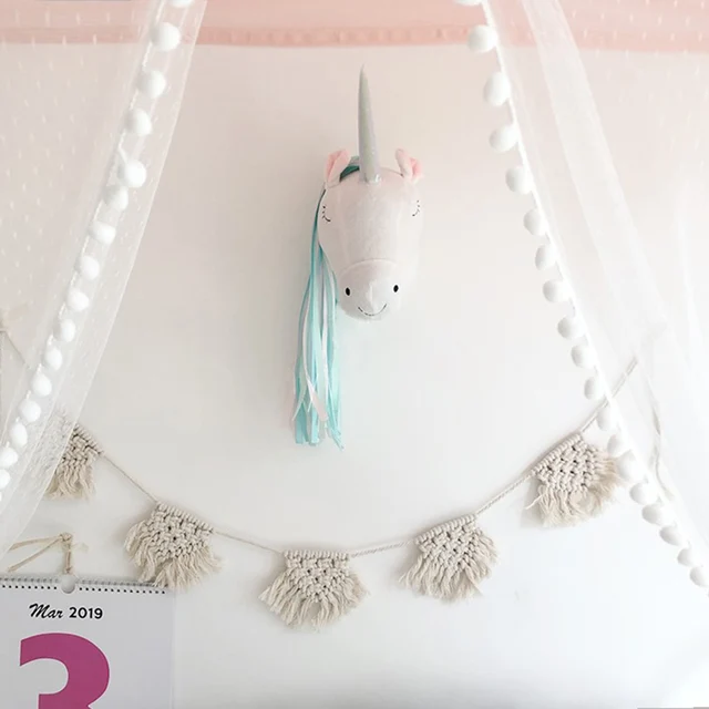 Nordic Toys Unicorn Stuffed Animal Head Wall Mount Decoration Baby Room Nursery Decor Macrame Wall Hanging Girl Birthday Gift 3