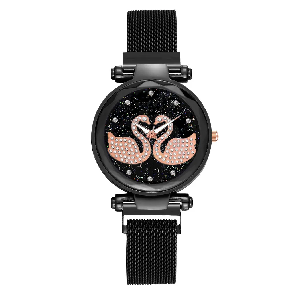Женские часы магнит магнитный камень Лебедь со стразами Дамская передачи наручные часы, кварцевые наручные Повседневное Для женщин часы женские# C20