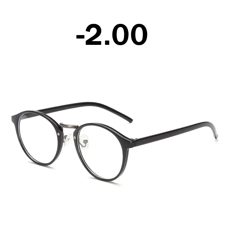Elbru готовой близорукость очки Для мужчин Для женщин ретро Винтаж круглые металлические близорукие очки-1,0 1,5 2,0 2,5 3,0 3,5 4,0 4,5 5,0 5,5 6,0 - Цвет оправы: Glossy Black -2.00