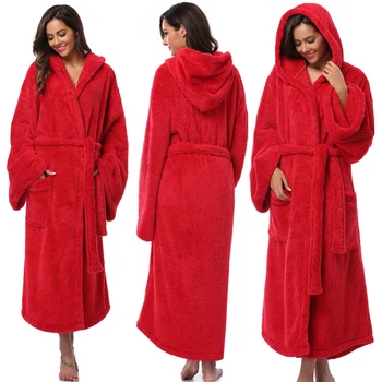 

Women Winter Warm Long Bathrobe Thicken Coral Fleece Kimono Bath Bandage Robe Thermal Nightgowns Negligee Female Loungewear D30
