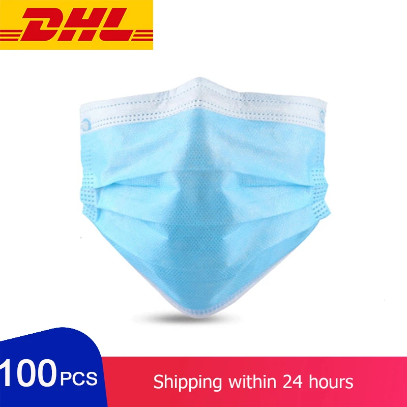 

Fast Shipping By DHL 100/200/300/400pcs 3 Layer Disposable Mask Anti-pollution Anti-dust Non-woven Mask With Ear Hanging