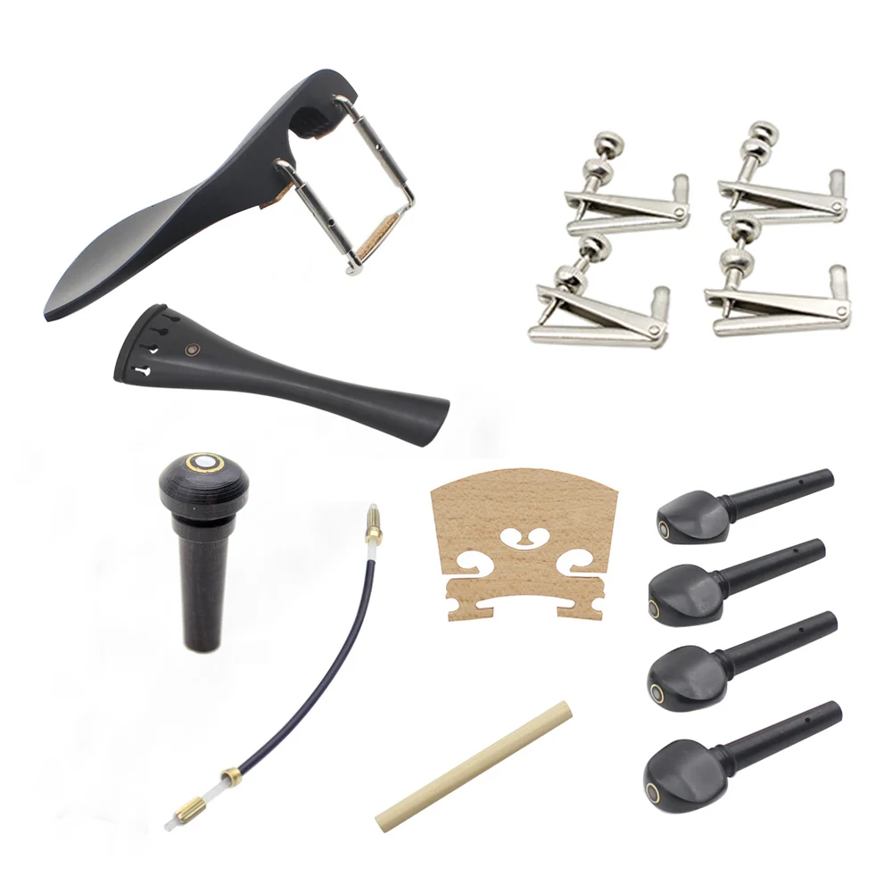 

15pcs/lot 4/4 Violin Fiddle Tailpiece + Tail Gut + End Button + Chin Rest Screw + Bridge + 4pcs Tuning Pegs + 4pcs Fine Tuners