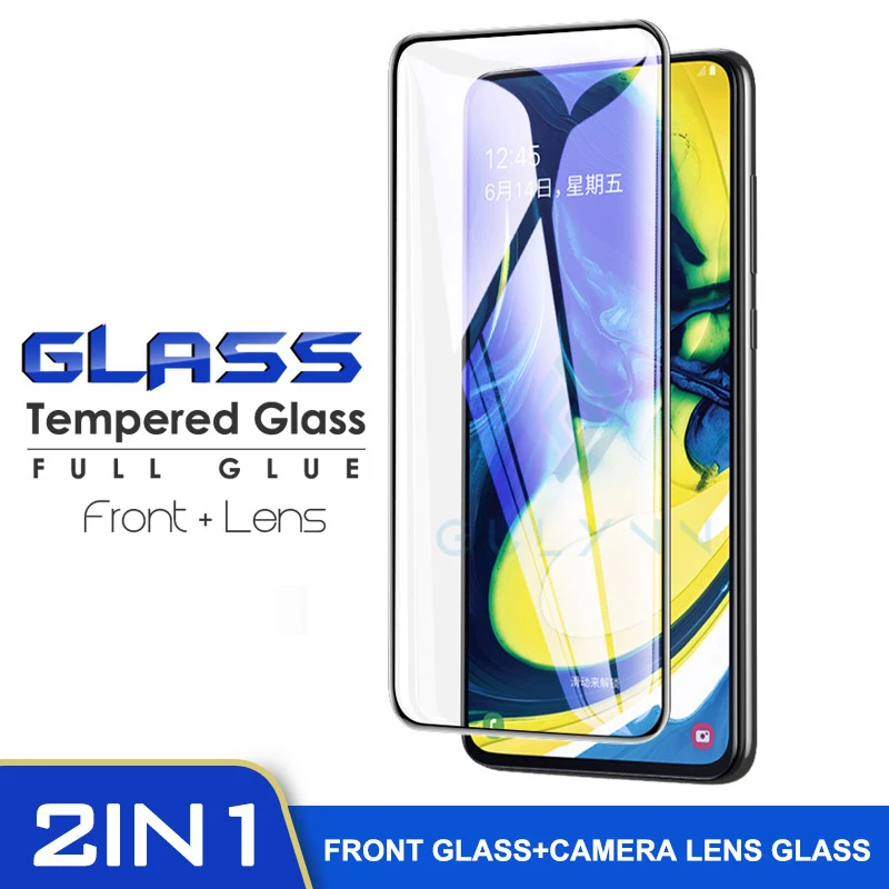 

2 in 1 Protective Glass For Samsung Galaxy A51 A91 A71 A01 Full Cover Front Film A20 A30 A50 A70 S Camera Lens Glass Protector