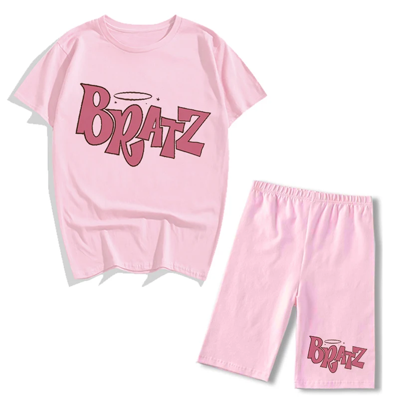 cute pj sets Spring Summer Jogging 2-Pieces Set Women Outfit Short Sleeve Running Sports Cute Bratz Print T-Shirts And Shorts Sets For Female blazer and pants set