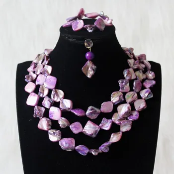 

Latest African beads Jewelry Set 3 Layers Shell Beads Nigerian Bridal Necklace Free Shipping 2020 Earrings Necklace Bracelet Set