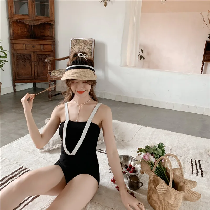 

One Piece Bathing Suit Whole Swimsuit Push Up Beachwear Swim Wear Swimwear Woman Women Sexy Black Korean Ins Patchwork Polyester