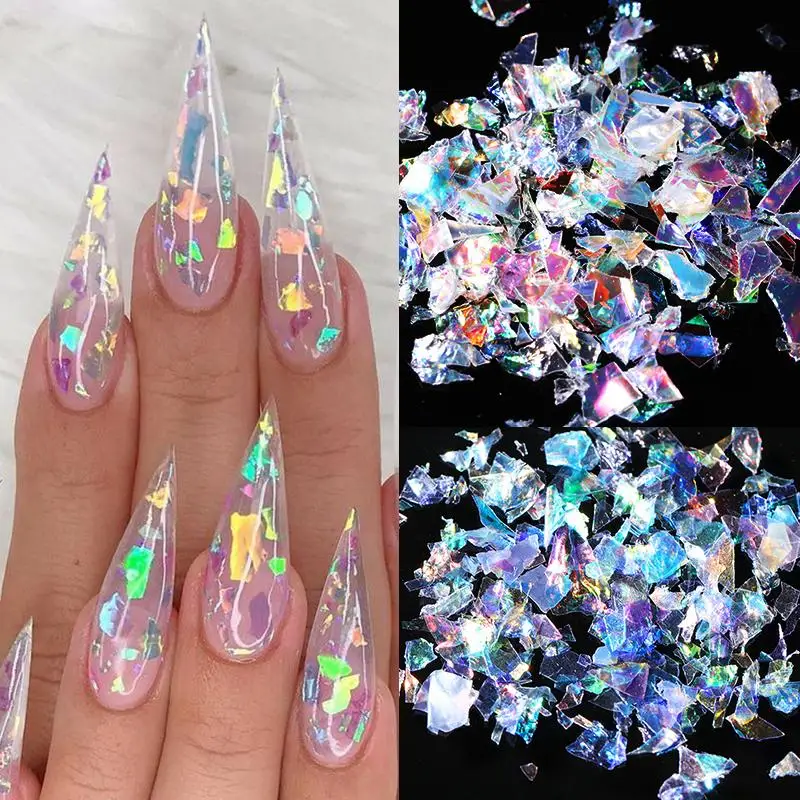 Irregular Glass Paper Nails Glitter Nail Flakes Slices Sparkly Sequins Paillette Tips 3D Nail Art Decoration DIY Manicure