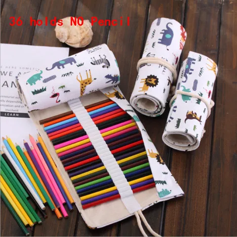 New 36/48/72 Holds Canvas Roll Pencil Case Pencil Bag Brush Pen Sketch Storage Pouch - Color: 36 hold No pencil-02